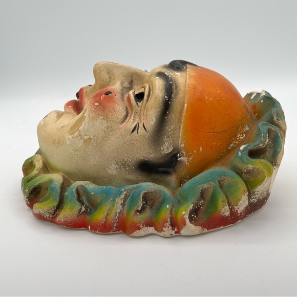 Vintage Chalkware String Holder Cigar Smoking Pierrot Creepy Macabre Clown Face - Picture 2 of 6